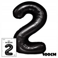 BALON FOLIOWY CYFRĄ CYFERKA 2 CZARNA NA IMPREZE URODZINOWĄ PRZYJĘCIE 100cm