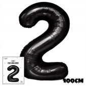 BALON FOLIOWY CYFRĄ CYFERKA 2 CZARNA NA IMPREZE URODZINOWĄ PRZYJĘCIE 100cm