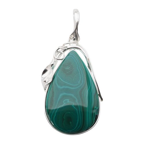 Zawieszka malachit łza w srebrze z liśćmi na Arena.pl