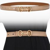 Skórzany Pasek Damski Skóra Naturalna Złota Klamra Elegancki Sukienki