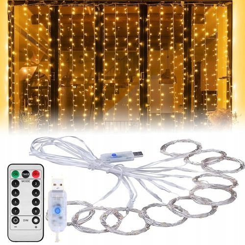 KURTYNA ŚWIETLNA Z 300 LAMPKAMI LED DO DEKORACJI POKOJU I OKNA na Arena.pl