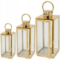 LATARNIE LATARENKI LAMPIONY ŚWIECZNIK ZNICZ 3szt 63-49-38 cm ZŁOTE XXL