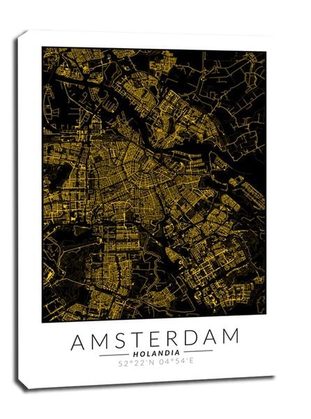 Amsterdam złota mapa - obraz na płótnie 50x70 cm zdjęcie 1
