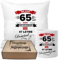ZESTAW PODUSZKA I KUBEK ORYGINALNY PREZENT 65 LAT NA URODZINY