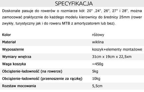 Koszyk wiklinowy na rower różowy na Arena.pl