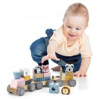 Viga Drewniana Kolejka z wagonikami i zwierzątkami ZOO klocki Pociąg