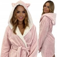Szlafrok Damski Ciepły Miękki Gruby z Kapturem Uroczy Polarowy M Różowy