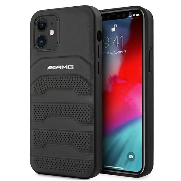 Etui AMG Leather Debossed Lines na iPhone 12 mini - czarne zdjęcie 1