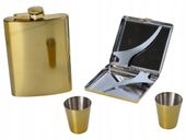 Złota Piersiówka Z Papierośnicą I Kieliszkami W Eleganckim Opakowaniu