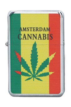 Zapalniczka Benzynowa z Napisem AMSTERDAM CANNABIS Kolory Reggae zdjęcie 1
