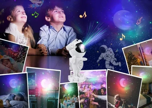 Lampka nocna GŁOŚNIK DO USYPIANIA Bluetooth ASTRONAUTA Projektor gwiazd zdjęcie 4