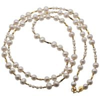 Naszyjnik długi - Białe, szare Perły hodowane i srebro złocone