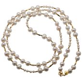 Naszyjnik długi - Białe, szare Perły hodowane i srebro złocone