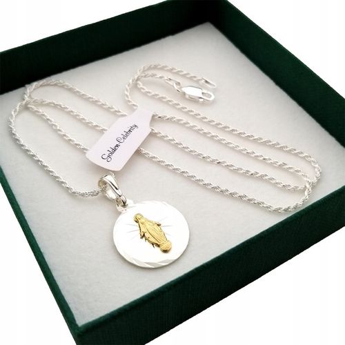 SREBRNY ŁAŃCUSZEK KORDEL + MEDALIK 925 PREZENT NA KOMUNIĘ CHRZEST + GRAWER na Arena.pl