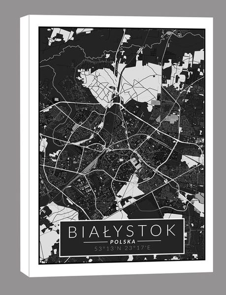 Białystok czarna mapa - obraz na płótnie 20x30 cm zdjęcie 1