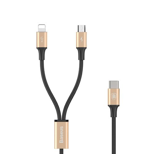Kabel USB Type-C 2w1 lightning + Micro USB Baseus złoty na Arena.pl