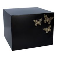 Czarna urna z motylami urna kremacyjna w kształcie pudełka