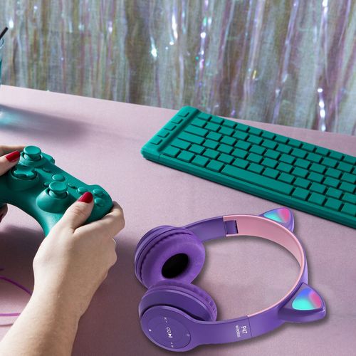 SŁUCHAWKI DLA DZIECI BLUETOOTH KOCIE USZY KOT LED RGB NAUSZNE MIKROFON na Arena.pl