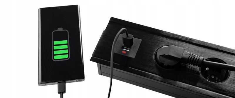 Gniazdo blatowe do biurka chowane rozsuwany mediaport USB SPS-S24S zdjęcie 3