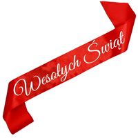 Szarfa Wesołych Świąt - czerwona szarfa z białym nadrukiem