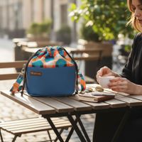 Torebka Sakiewka Niebieska z Motywem Kolorowych Okręgów - Handmade