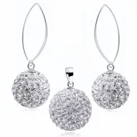 WISZĄCY SREBRNY KOMPLET BIAŁE KULKI KRYSZTAŁKI 14MM I 16MM CRYSTAL BEADS