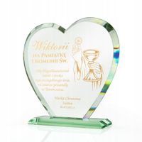Prezent na komunię PAMIĄTKA statuetka szklana serce z GRAWEREM