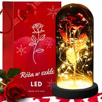 WIECZNA RÓŻA w Szklanej Szkle LED Prezent na WALENTYNKI Urodziny Rocznicę