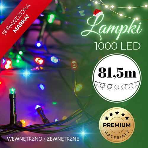 Lampki choinkowe 1000 Led multikolor niebieski flash 81,5 m oświetlenie świąteczne IP44 na Arena.pl
