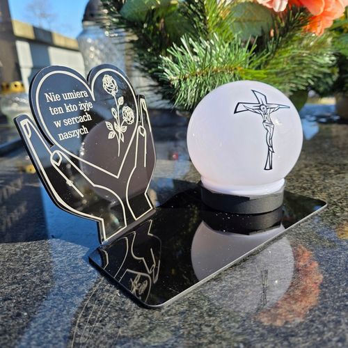 ZNICZ z Kulą Solarną na Grób STATUETKA LED NA CMENTARZ Wieczny Szkło Akryl na Arena.pl