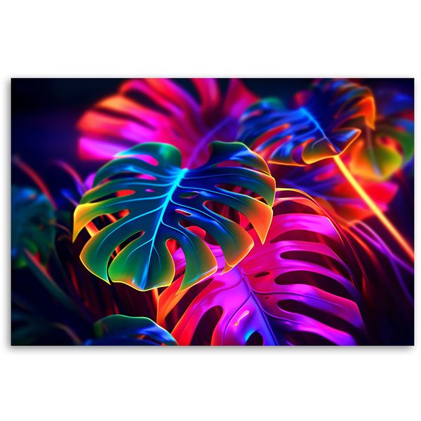 Obraz na płótnie,  Monstera fluorescencyjne liście 120x80 zdjęcie 1