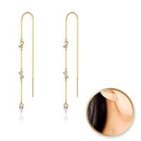 Kolczyki Ze Stali Szlachetnej Pozłacanej 14K Złotem, Cyrkonie, Wiszące