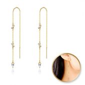 Kolczyki Ze Stali Szlachetnej Pozłacanej 14K Złotem, Cyrkonie, Wiszące