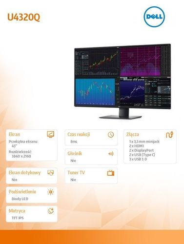 Monitor U4320Q 43 cale IPS LED UHD/HDM/DP/USB-C/3Y PPG na Arena.pl