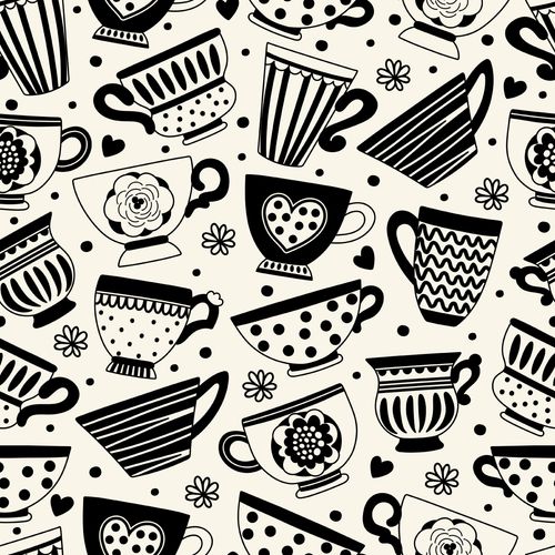 Tapeta Do Kuchni Jadalni Filiżanki Kubki Wzorki Serduszka na Arena.pl