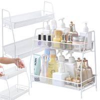 Półka kuchenna organizer kuchenny stojący dwupoziomowy loft na przyprawy - biały metalowy ażurowy dwupoziomowy