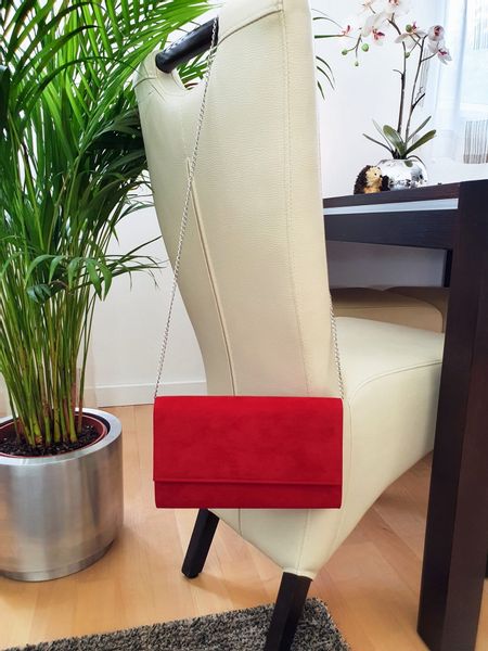 ELISE torebka kopertówka eko zamszowa z łańcuszkiem V014 czerwona zdjęcie 2