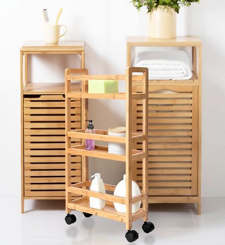 PÓŁKA ŁAZIENKOWA KUCHENNA SZAFKA NA KÓŁKACH REGAŁ BAMBUSOWY 3 POZIOMY na Arena.pl