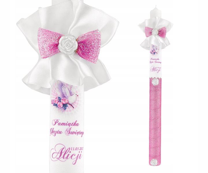 Świeca NA CHRZEST z ozdobami  imię i data CHRZTU prezent na chrzest zdjęcie 1