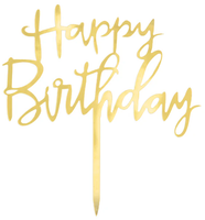 Topper na tort Happy Birthday lustrzany złoty 1szt