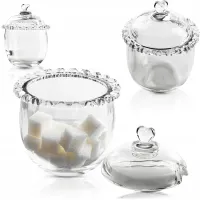 CUKIERNICA SZKLANA AMORA Z POKRYWKĄ ELEGANCKA KLASYKA NA STÓŁ ZE ZDOBIENIEM