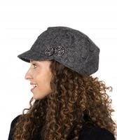 Kaszkiet Damski Dwa Guziki Grafitowy WełnaUniwersalny Stylowy Elegancki