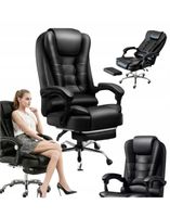 Fotel Biurowy Obrotowy Krzesło Biurowe Obrotowe do Biurka + Podnóżek Czarny