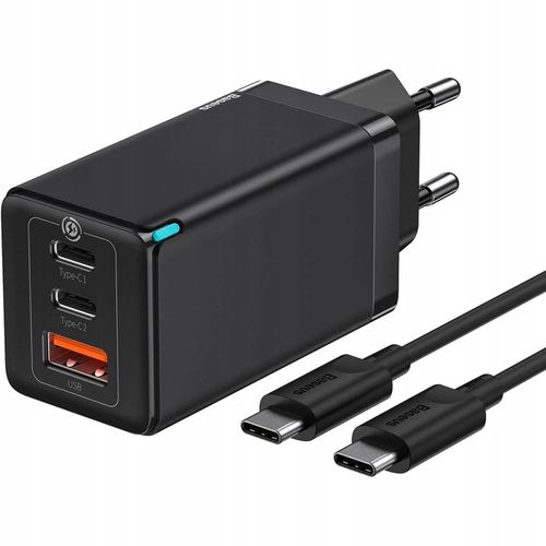 BASEUS SZYBKA ŁADOWARKA SIECIOWA USB 2x USB-C MOCNY ZASILACZ 65W PD QC GaN5 na Arena.pl