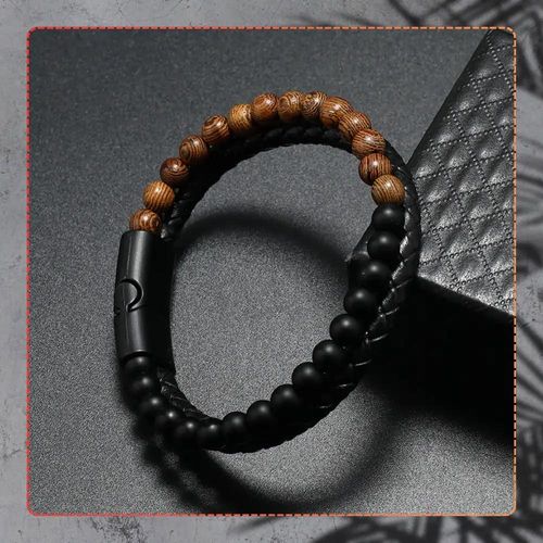 Bransoletka męska skóra naturalna kamienne koraliki na Arena.pl