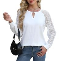 Damska Bluzka Koszulka z Długim Rękawem Koronkowa Elegancka Biała XL