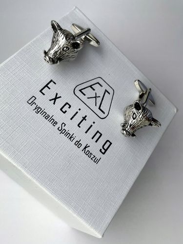 Srebrne spinki do mankietów EXC Dzik Dziki Głowa Dzika dla Myśliwego w Etui na Arena.pl