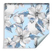 Tapeta Wiosenne Kwiaty i Ptaki Malowane Akwarelą