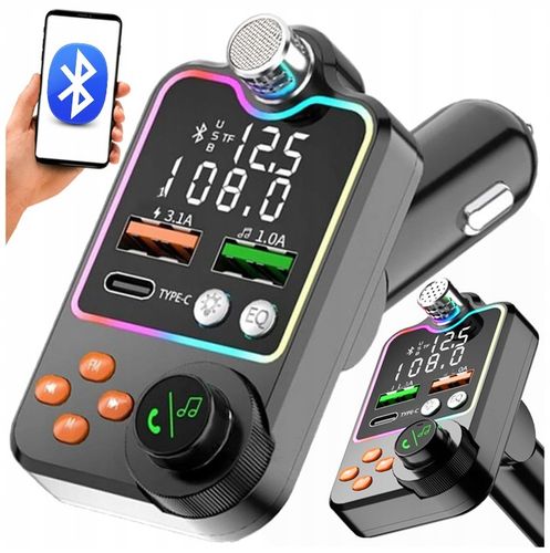 TRANSMITER BLUETOOTH SAMOCHODOWY BT 5.0 ŁADOWANIE QC 3x USB RGB AUDIO FM na Arena.pl