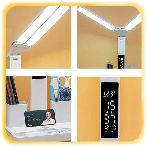 PODWÓJNA LAMPKA BIURKOWA LED Z ORGANIZEREM WYŚWIETLACZEM TEMP ZEGAR na Arena.pl
